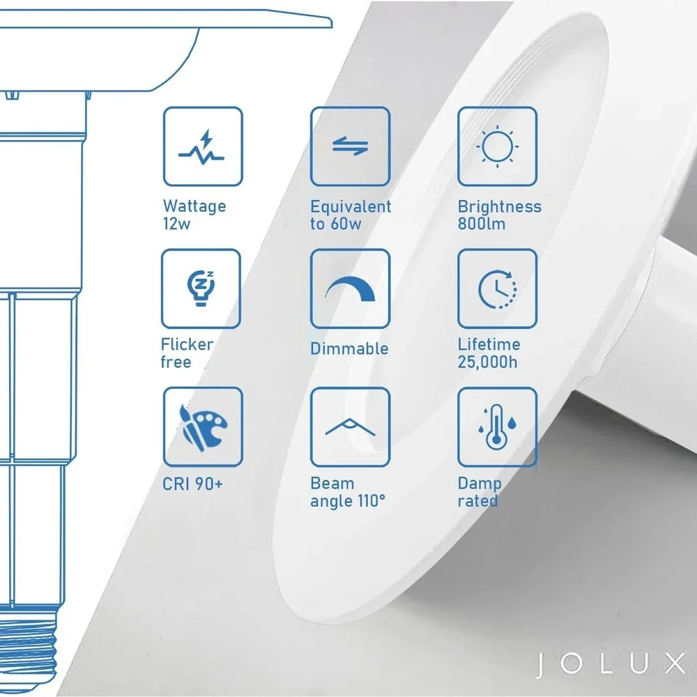 Jolux 4-Pack 5/6 Inch LED Recessed Lighting Retrofit Can Lights 12W 800LM 2700K